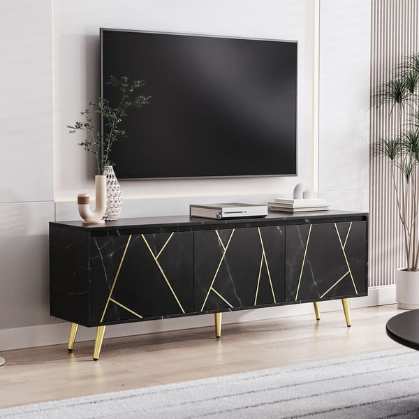 Modern TV Stand Gold Lines Design TV Console Table for 65" TV Bed